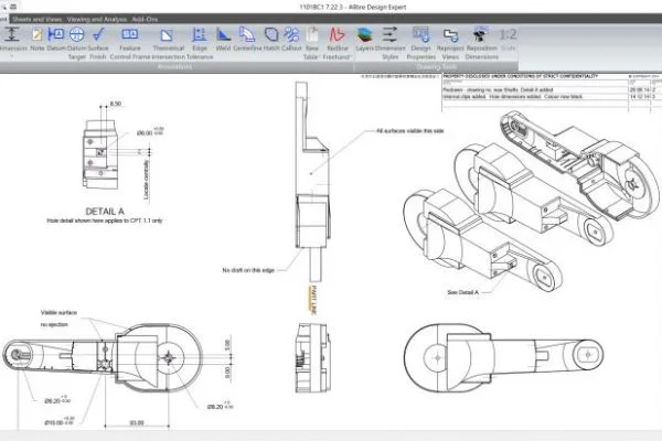 Möbelbauteil mit 2D-Werkstattzeichnung
